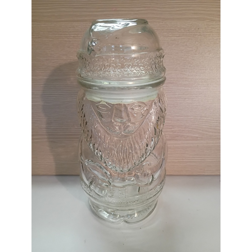 Vintage Clear Glass Santa Claus Apothecary Jar Christmas Canister with Lid 8in